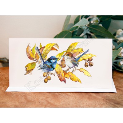 Splendid Blue Wren (with Gum Leaves) Greeting Card